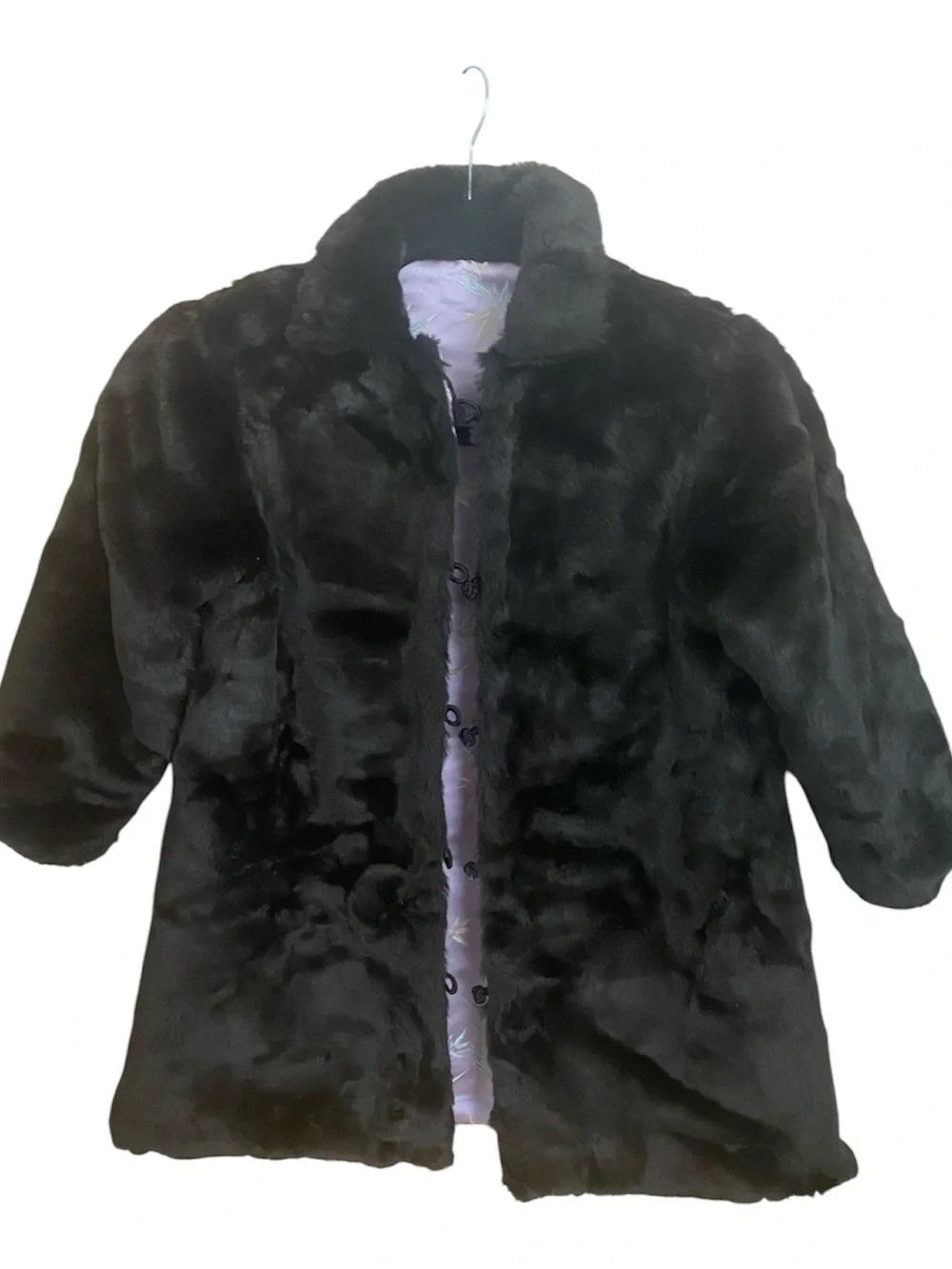 072–Lilac Satin Asian-Inspired Jacket with Black Trim